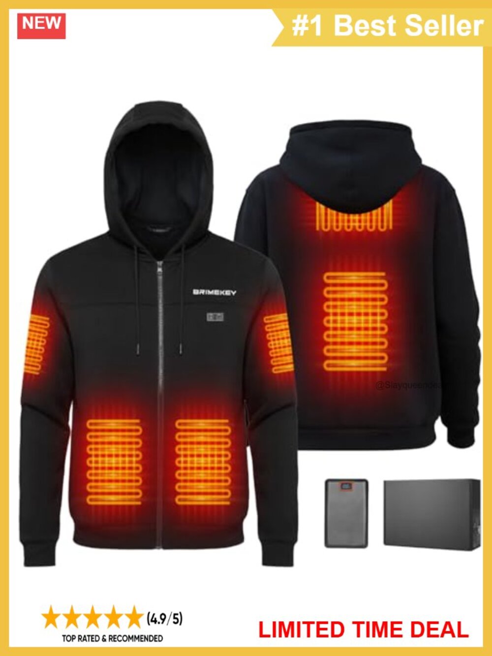 Heated Hoodie Fleece Lined Zip Sweatshirt 6 Heating Zones